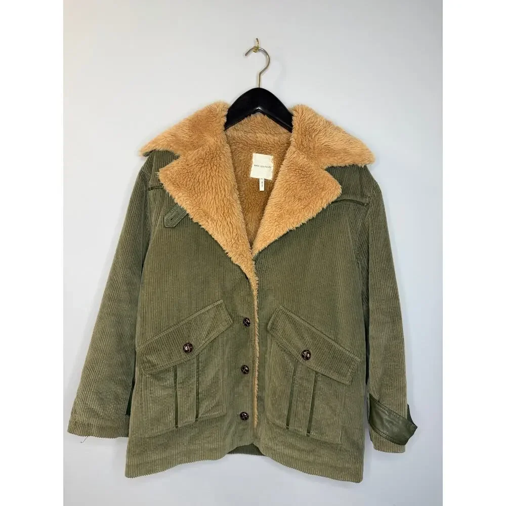 Avec Les Filles Sherpa Trim Corduroy Jacket Oversized Blue Women's S